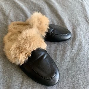 Faux Fur Lined Loafer Slides